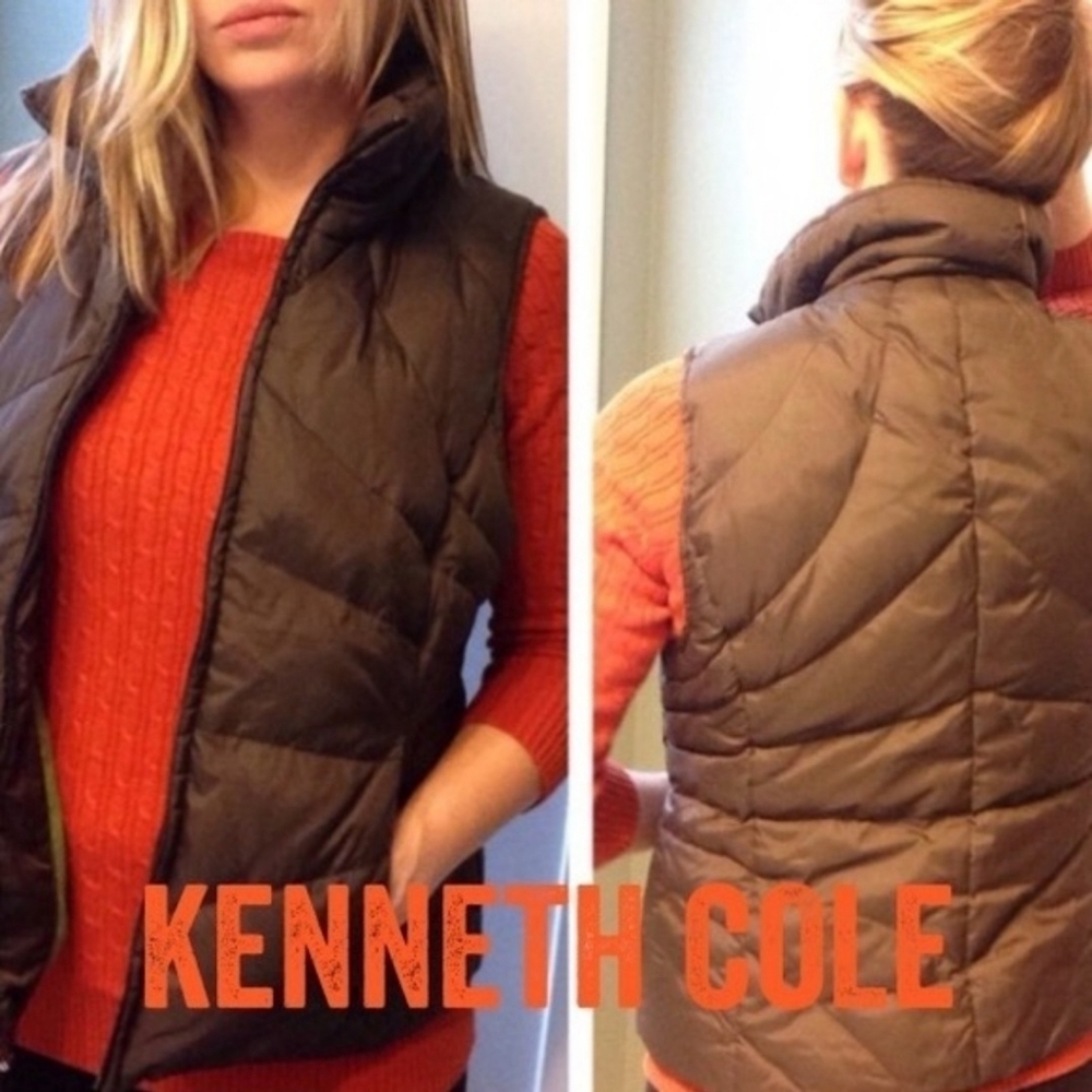 KENNETH COLE REACTION Chocolate Brown Down Feathers Puffer Vest Women's Medium M
